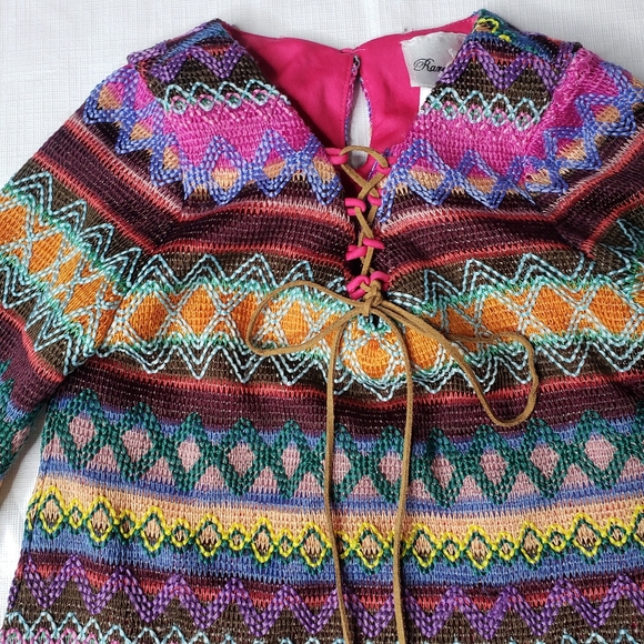 Rare Editions Dress Multicolor Chevron Print Lined Bell Sleeves Girl's Size 5 - Picture 9 of 14